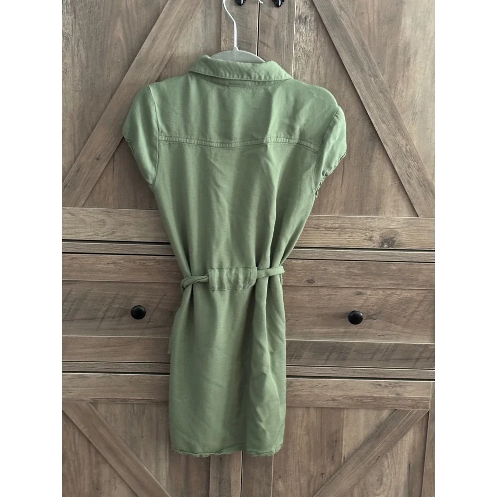 Gymboree Girls Olive Green Utility Shirt Dress Button Front Tie Waist Size 5